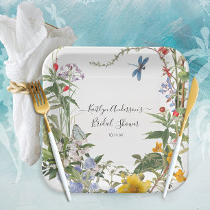 Assiettes En Carton Fleur sauvage d'aquarelle Floral n Bees Fête des m