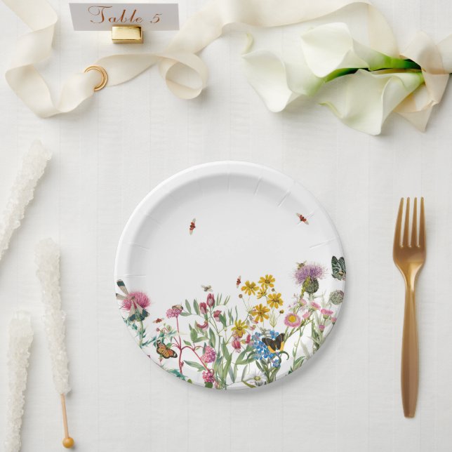 Assiettes En Carton Fleur sauvage d'aquarelle Insectes Floral Spring G (Mariage)