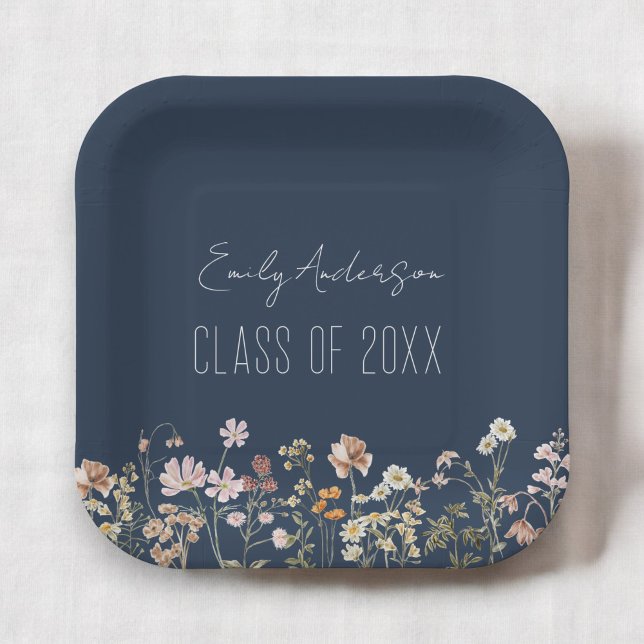 Assiettes En Carton Fleur sauvage de grade Marine Bleu Grad Moderne (Créateur téléchargé)