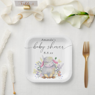 Assiettes En Carton Fleur sauvage et agneau - Baby shower