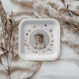 Assiettes En Carton Fleur sauvage fille photo 1er anniversaire