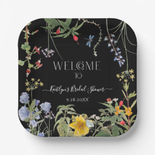 Assiettes En Carton Fleur sauvage Floral Boho Black Welcome Fête des m