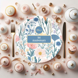 Assiettes En Carton Fleur sauvage Floroms feuillage Pastel Blue Pink M