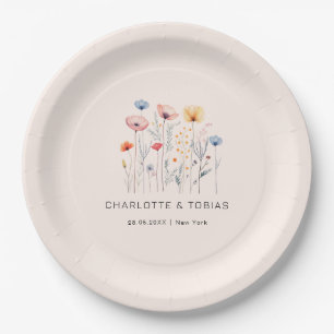 Assiettes En Carton Fleur sauvage frais Mariage rose pâle