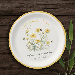 Assiettes En Carton Fleur sauvage Jaune doux comme Baby shower neutre