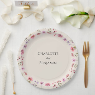 Assiettes En Carton Fleur sauvage moderne Mariage beige