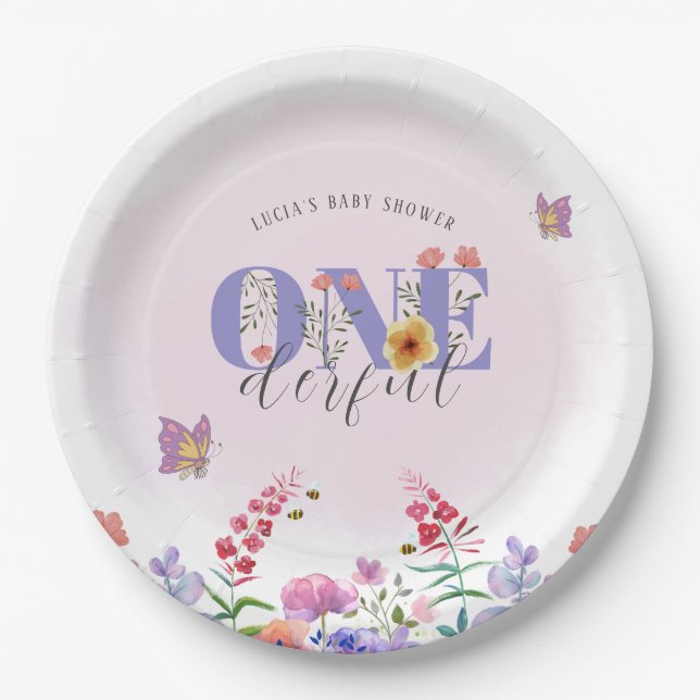 Assiettes En Carton Fleur sauvage Onederful Butterfly 1er anniversaire (Devant)