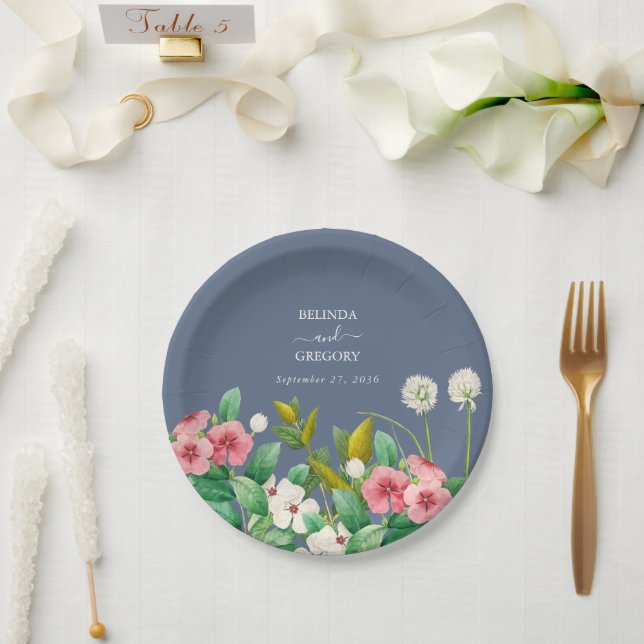 Assiettes En Carton Fleur sauvage Periwinkle Dusty Blue Mariage (Mariage)