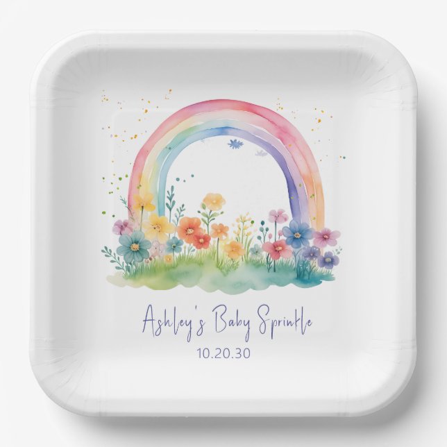 Assiettes En Carton Fleur sauvage Rainbow Baby Girl Sprinkle (Recto)