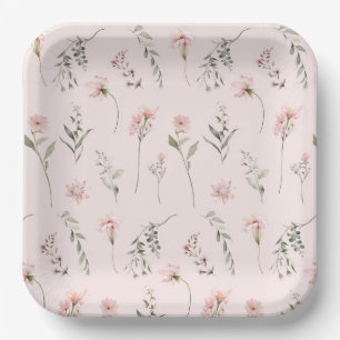 Assiettes En Carton Fleur sauvage rose sauge vert verdure fête
