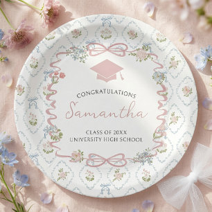 Assiettes En Carton Fleur Sauvage Ruban Rose Graduation