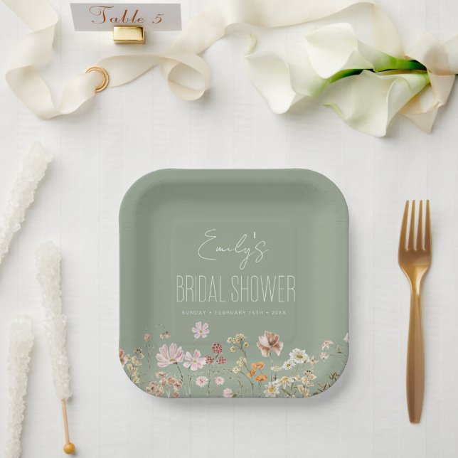 Assiettes En Carton Fleur sauvage Sage Green Brunch avec mariée (Mariage)