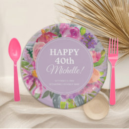 Assiettes En Carton Fleur sauvage violet rose 40e anniversaire
