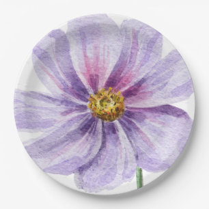 Assiettes En Carton Fleur Sauvage Violette Illustrée à la Main