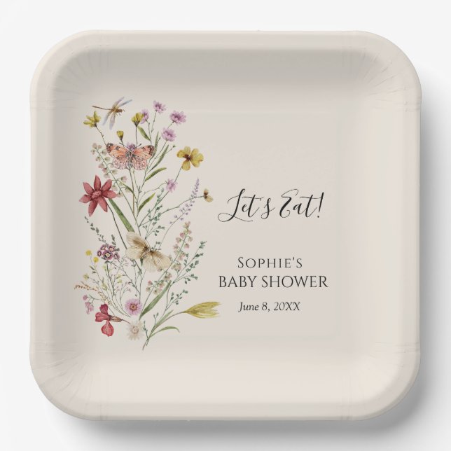 Assiettes En Carton Fleur sauvage Whimsical Baby In Bloom Bienvenue (Recto)