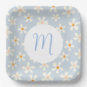 Assiettes En Carton Fleur simple marguerite bleu et blanc sur mesure i