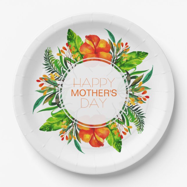 Assiettes En Carton Fleur tropicale Bonne fête des mères | Plaque de p (Devant)