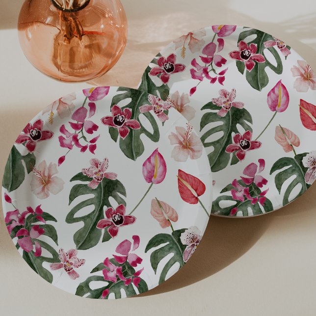 Assiettes En Carton Fleur tropicale colorée (Colorful Tropical Floral Paper Plates by Painted Paperie
)