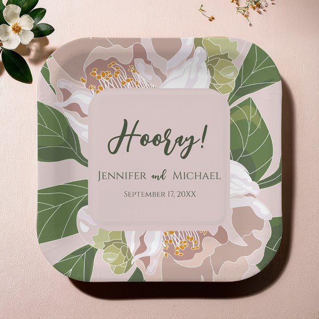 Assiettes En Carton Fleur verdoyante et mariage élégant (Lush Flower and Greenery Elegant Wedding Paper Plates)