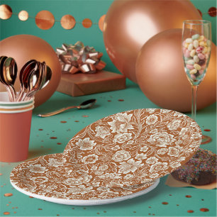 Assiettes En Carton Fleur vintage en terre de Sienne brûlée