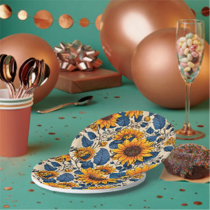 Assiettes En Carton Fleuron bronzé : Artwork de tournesols vibrants