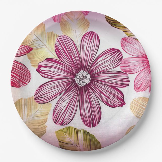 Assiettes En Carton Fleurs (Devant)