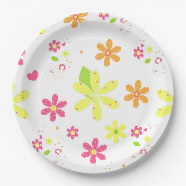 Assiettes En Carton Fleurs (Devant)