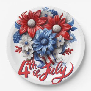 Assiettes En Carton Fleurs 4 juillet en bleu blanc et bleu patriotique