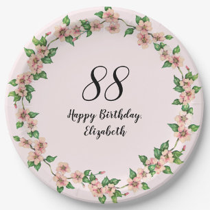 Assiettes En Carton Fleurs 88e Anniversaire Joli Rose Pâle