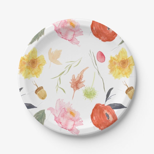 Assiettes En Carton Fleurs à l'aquarelle (Devant)