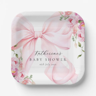 Assiettes En Carton Fleurs à ruban rose
