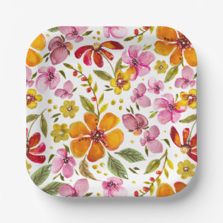 Assiettes En Carton Fleurs Aquarelle de Printemps Enfin Personnalisées