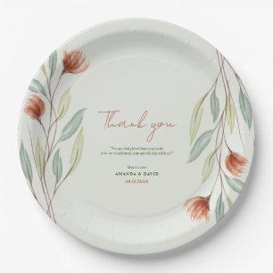 Assiettes En Carton Fleurs aquarelle vert pastel