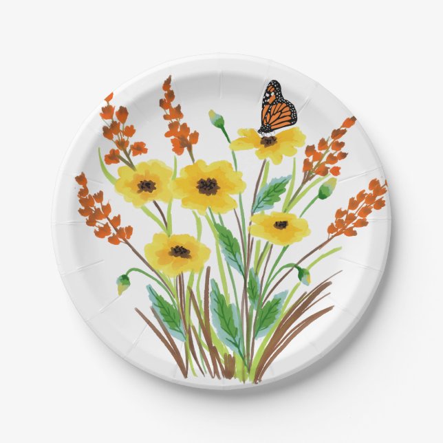 Assiettes En Carton Fleurs aquarelles 07 Plaques papier personnalisées (Devant)