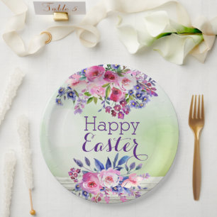 Assiettes En Carton Fleurs aquarelles Joyeuses Plaques de papier de Pâ