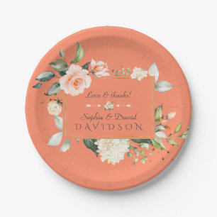 Assiettes En Carton Fleurs aquarelles modernes mariage corail vivant
