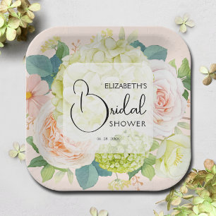 Assiettes En Carton Fleurs aquarelles rose poudré Baby Shower de maria