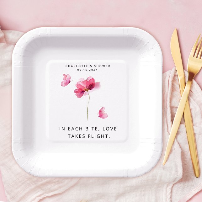 Assiettes En Carton Fleurs aquarelles roses élégantes (Créateur téléchargé)