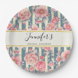 Assiettes En Carton Fleurs aquarelles roses pour Baby Shower de mariag