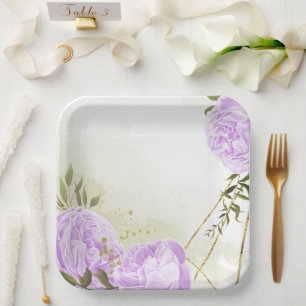 Assiettes En Carton Fleurs blanches boho feuilles vertes botanique