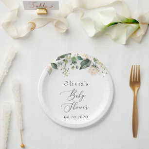 Assiettes En Carton Fleurs blanches, Fleurs de crème, Boho, Baby showe