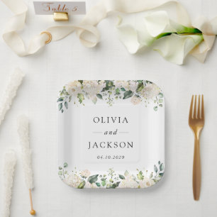 Assiettes En Carton Fleurs blanches, Fleurs de crème, Verdure, Mariage