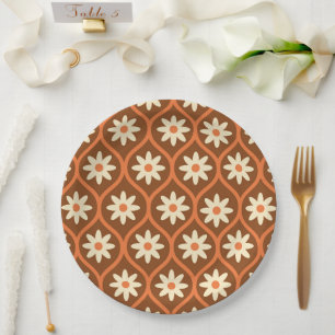 Assiettes En Carton Fleurs blanches rétro sur oignon Vintage Brown