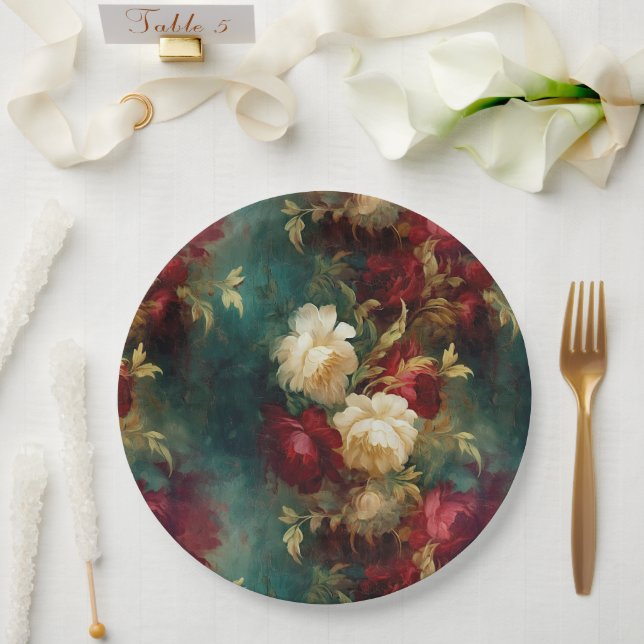 Assiettes En Carton Fleurs blanches rouges romantiques Mariage floral (Mariage)