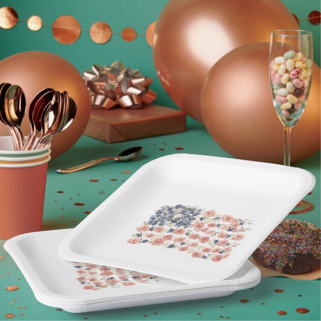 Assiettes En Carton Fleurs Bleu Blanc Rouge (Multi)