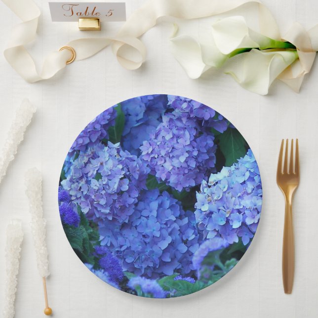 Assiettes En Carton Fleurs bleu Hydrangea Floral (Mariage)