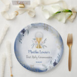 Assiettes En Carton Fleurs bleues de la première sainte communion<br><div class="desc">Première Communion bleu fleurs plaques de papier</div>