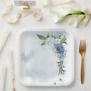 Assiettes En Carton fleurs bleues et blanches botaniques