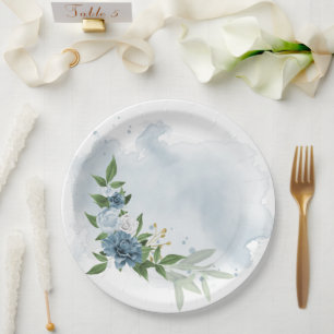 Assiettes En Carton fleurs bleues et blanches botaniques