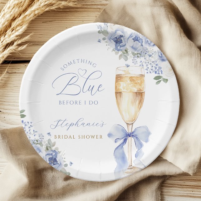Assiettes En Carton Fleurs bleues et nœud mariage civil (Créateur téléchargé)